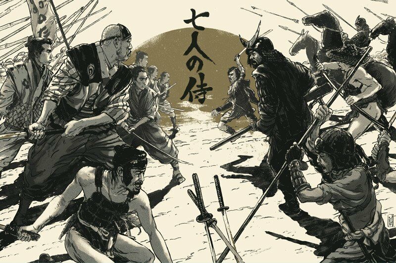 Seven Samurai by Juan Esteban Rodriguez, 36" x 24" Screen Print