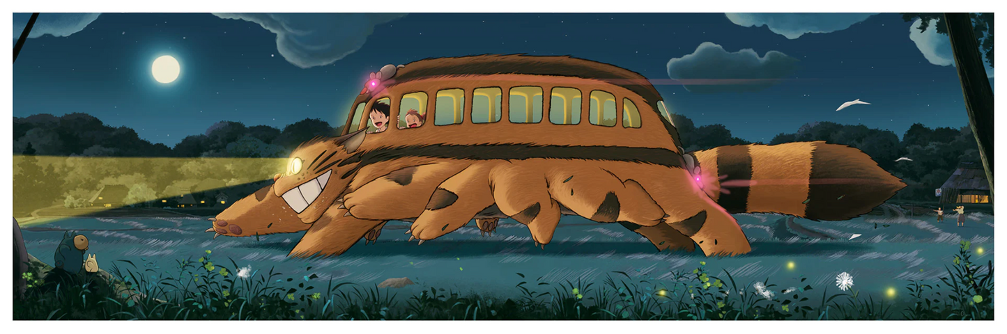 My Neighbor Totoro Catbus B by Pablo Olivera, 36" x 12" Fine Art Giclee