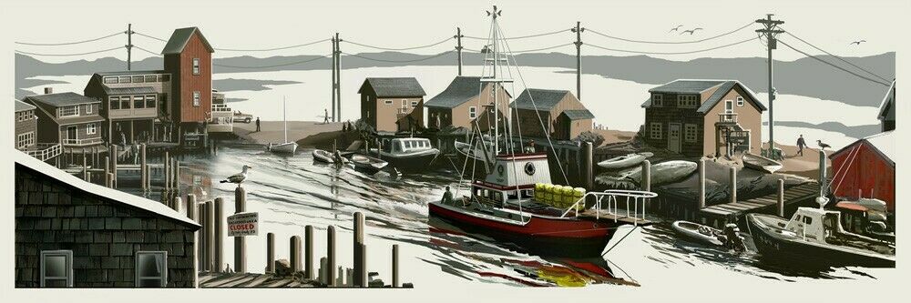 Jaws (Out to Sea) by JC Richard, 12" x 36" Screen Print