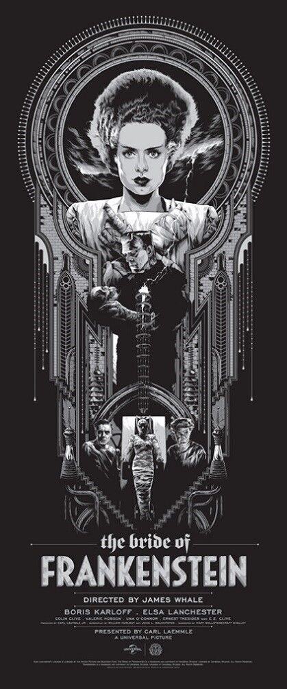 Bride of Frankenstein by Ken Taylor, 15" x 36" Screen Print