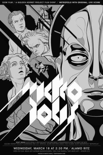Metropolis by Martin Ansin, 24" x 36" Screen Print with metallic and GLOW IN THE DARK inks