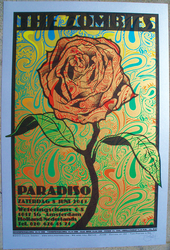 The Zombies Amsterdam 2013 silver variant by Chuck Sperry, 23" x 32" Screen Print