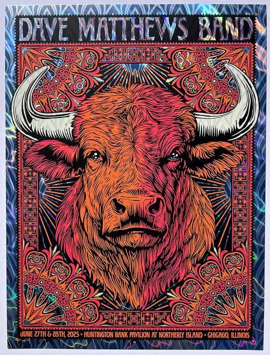 Dave Matthews Band Chicago 2025 (FOIL) by Todd Slater, 18" x 24" Screen Print
