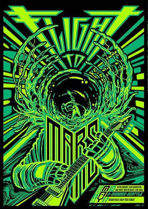 Flight to Mars Seattle 2019 (Black FOIL) by Brad Klausen, 18" x 24" Screen Print