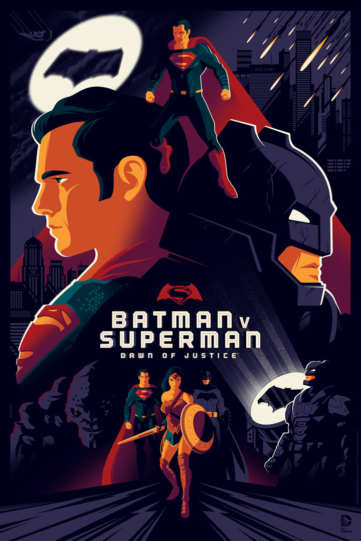 Batman vs Superman Dawn of Justice (Variant) by Tom Whalen, 24" x 36" Screen Print