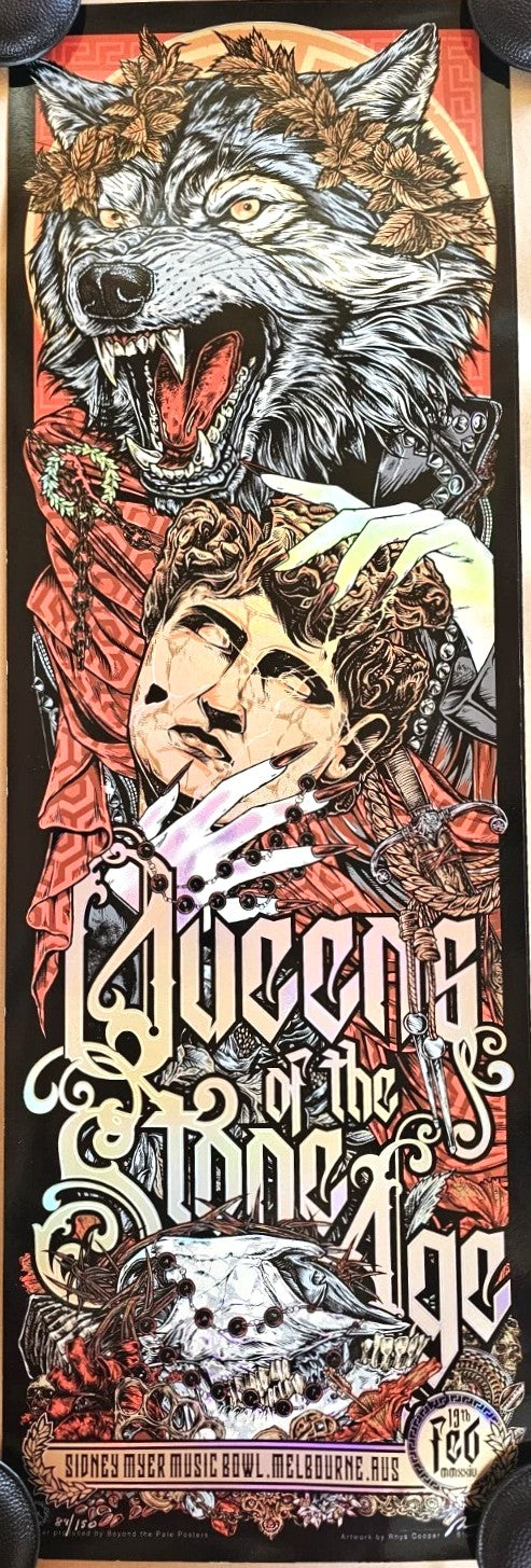 Queens of the Stone Age Melbourne 2024 (FOIL) by Rhys Cooper, 12" x 36" Screen Print