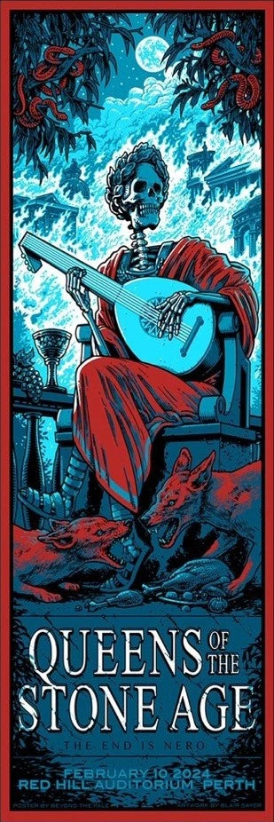 Queens of the Stone Age Perth 2024 by Blair Sayer, 12" x 36" Screen Print