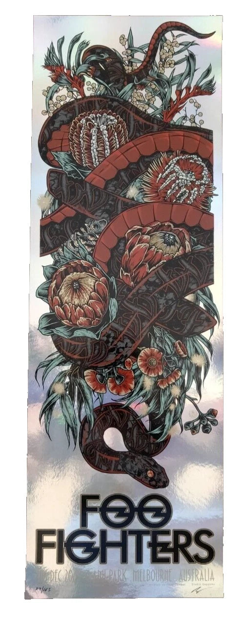 Foo Fighters Melbourne 2023 (N1 FOIL) by Rhys Cooper, 12" x 36" Screen Print