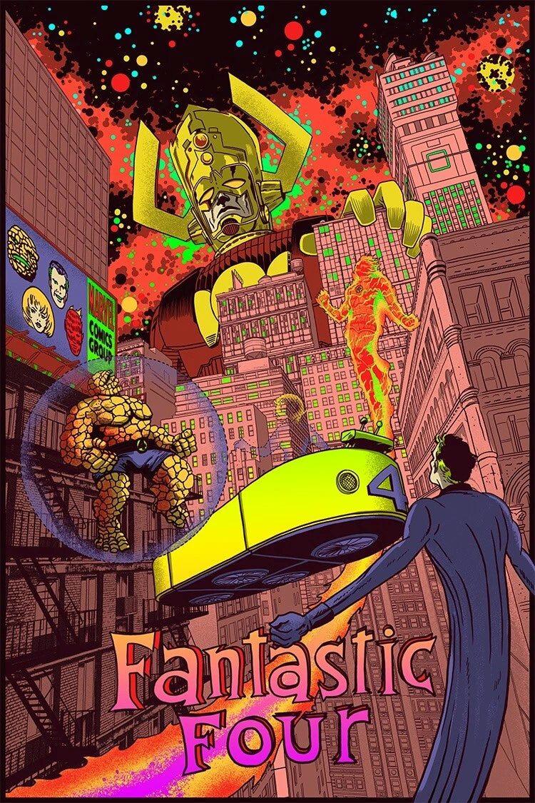 Fantastic Four vs. Galactus (FOIL) by Raid71, 24" x 36" Screen Print
