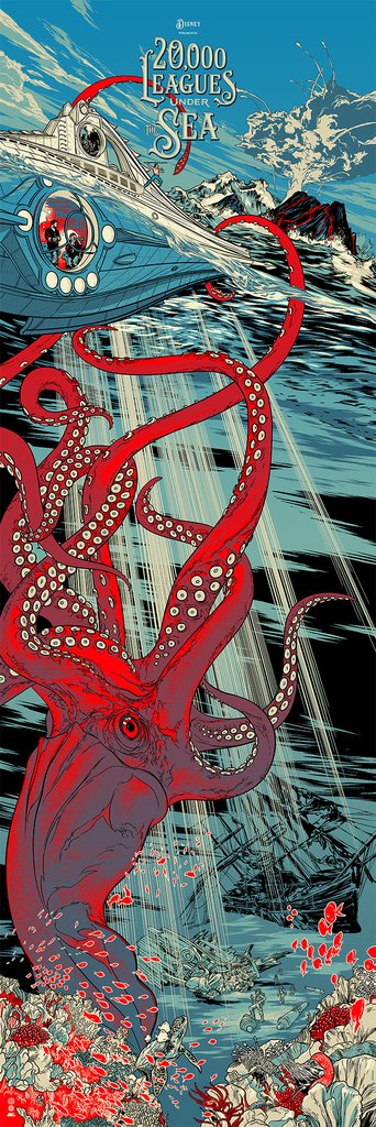 20,000 Leagues Under the Sea by Martin Ansin, 12" x 36" Screen Print