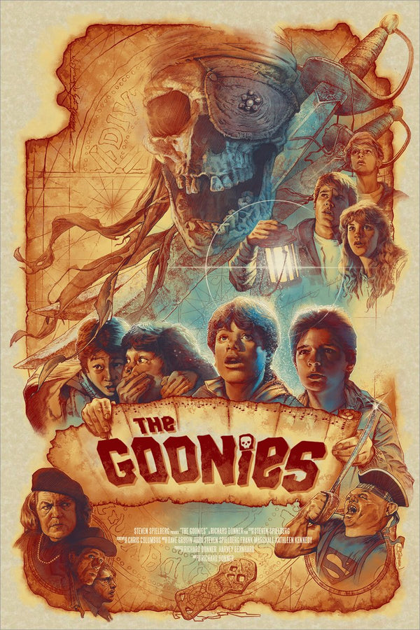 The Goonies (parchment variant) by Barret Chapman, 24" x 36" Screen Print