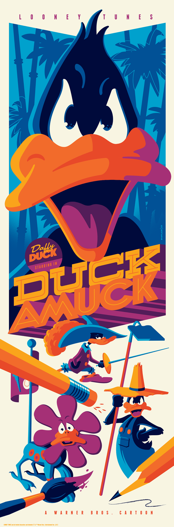 Duck Amuck Daffy (Looney Tunes) by Tom Whalen, 12" x 36" Screen Print