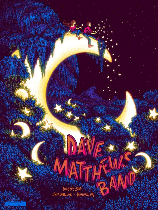 Dave Matthews Band Bristow 2018 GLOW IN THE DARK by James Flames, 18" x 24" Screen Print w/ Glow in the Dark Inks
