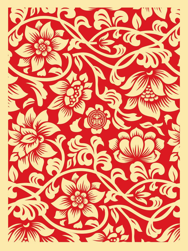 Floral Takeover (Cream / Red) by Shepard Fairey, 18" x 24" Screen Print