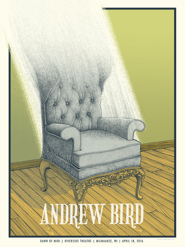 Andrew Bird Milwaukee 2016 by Justin Santora, 18" x 24" Screen Print