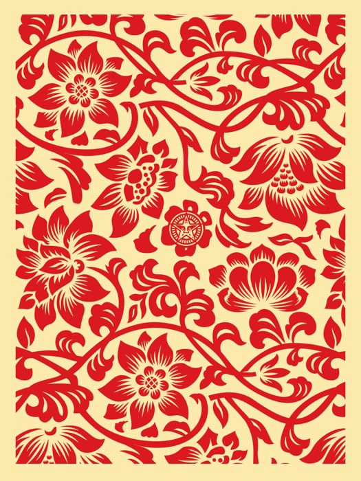 Floral Takeover (Red / Cream) by Shepard Fairey, 18" x 24" Screen Print