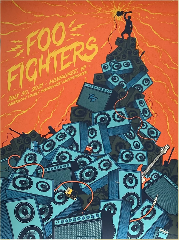 Foo Fighters Milwaukee 2021 by Justin Helton (Status Serigraph), 18" x 24" Screen Print