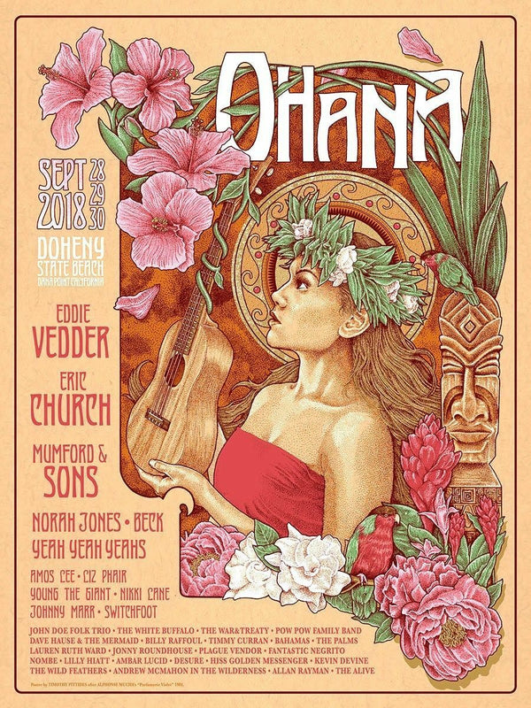 Ohana Festival Dana Point 2018 by Timothy Pittides, 18" x 24" Screen Print
