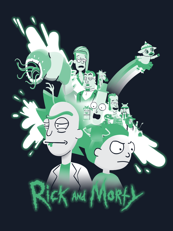 Rick and Morty by Jeany Ngo, 18" x 24" Screen Print with Flourescent Inks