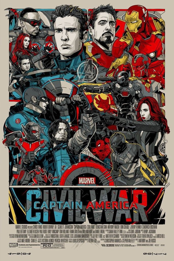 Captain America: Civil War by Tyler Stout, 24" x 36" Screen Print