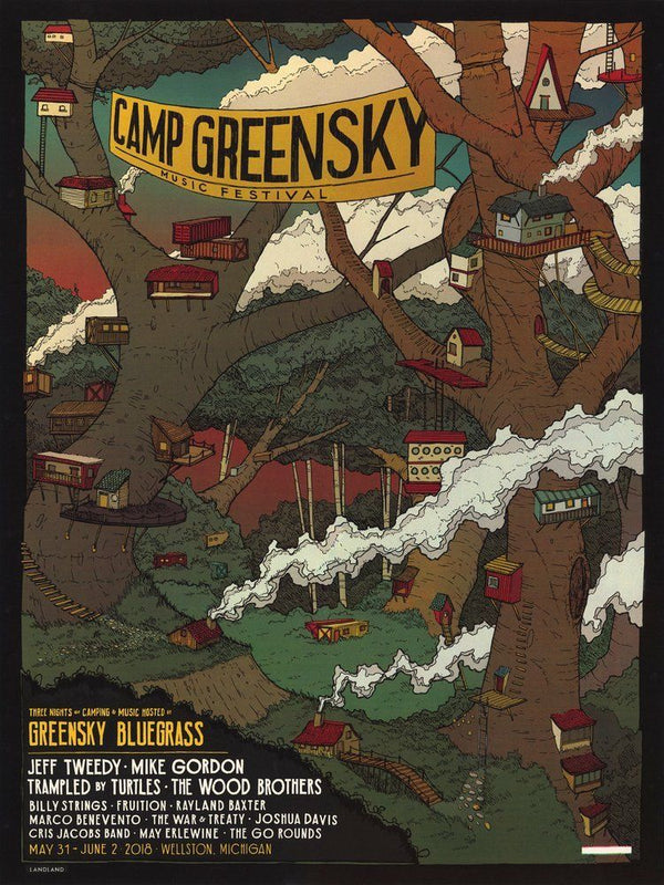 Camp Greensky Festival Wellston 2018 by Landland, 18" x 24" Screen Print