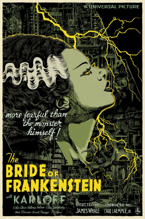 The Bride of Frankenstein (Variant) by Francisco Francavilla, 24" x 36" Screen Print
