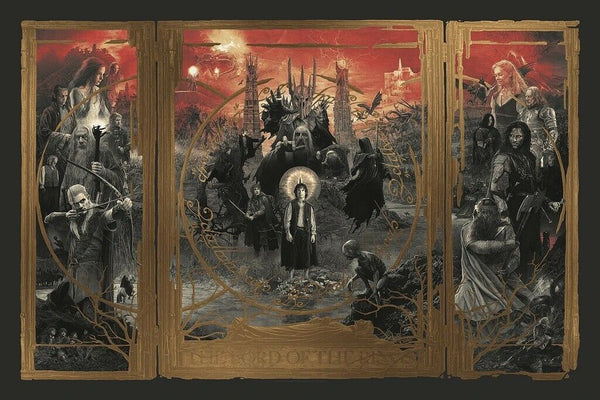 The Lord of the Rings (Triptych Gold Variant) by Gabz, 36" x 24" Screen Print on Gold Foil