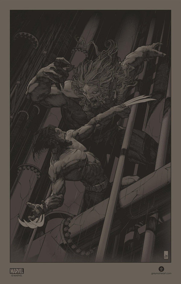 Wolverine vs. Sabertooth (X-Men) (variant) by John Guydo, 14" x 22" Screen Print