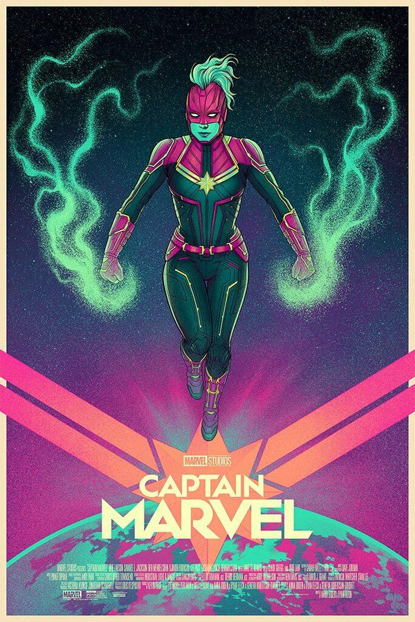 Captain Marvel (Variant) by Jen Bartel, 24" x 36" Screen Print