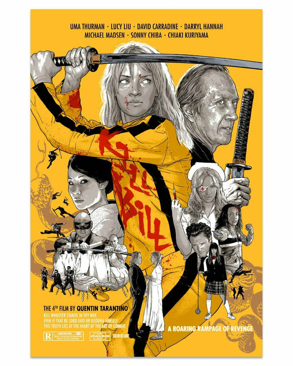 Kill Bill: Volume 1 by Joshua Budich, 24" x 36" 9-color screen print on Lemon Drop French Paper