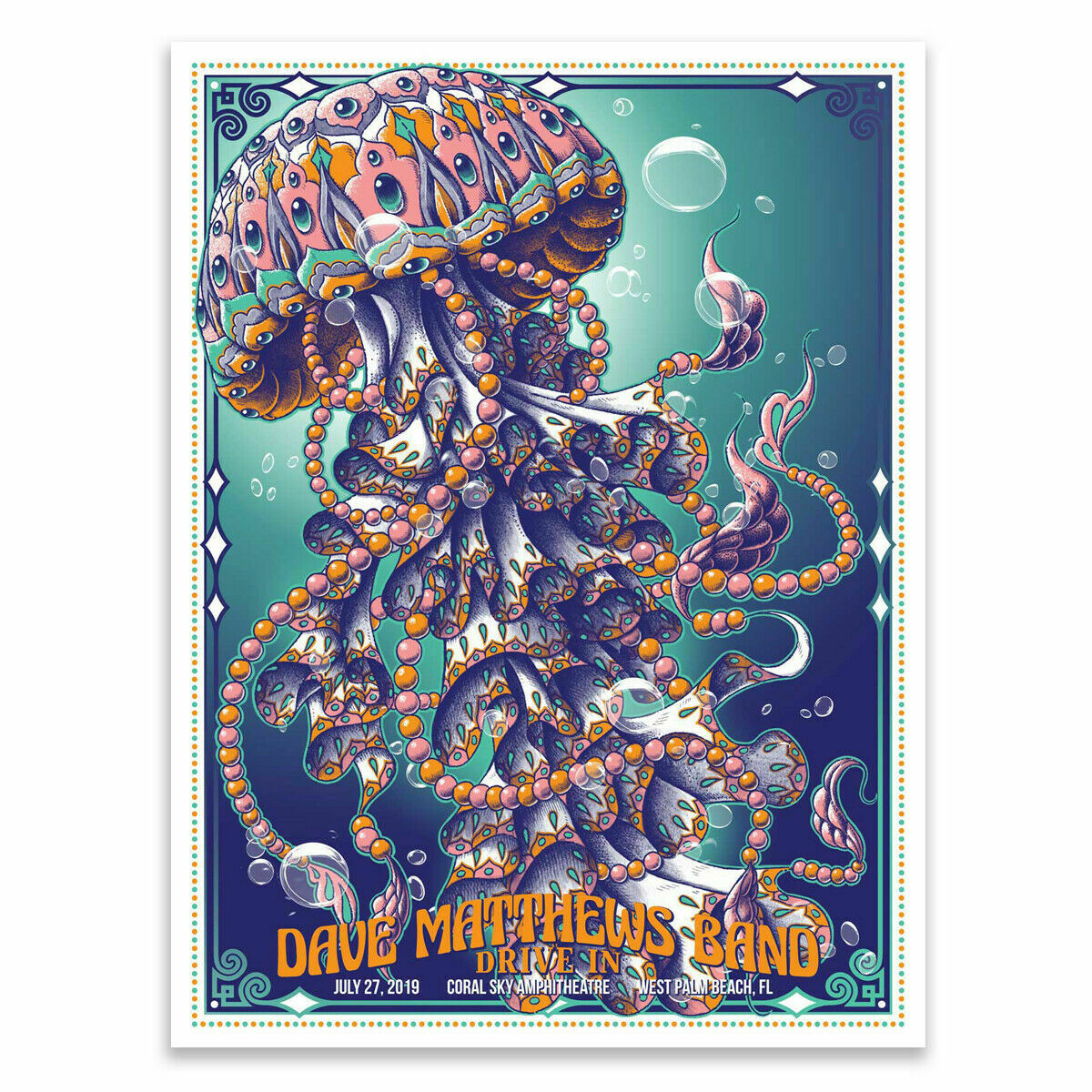 Dave Matthews Band West Palm Beach 2019 by BioWorkz, 18" x 24" Screen Print