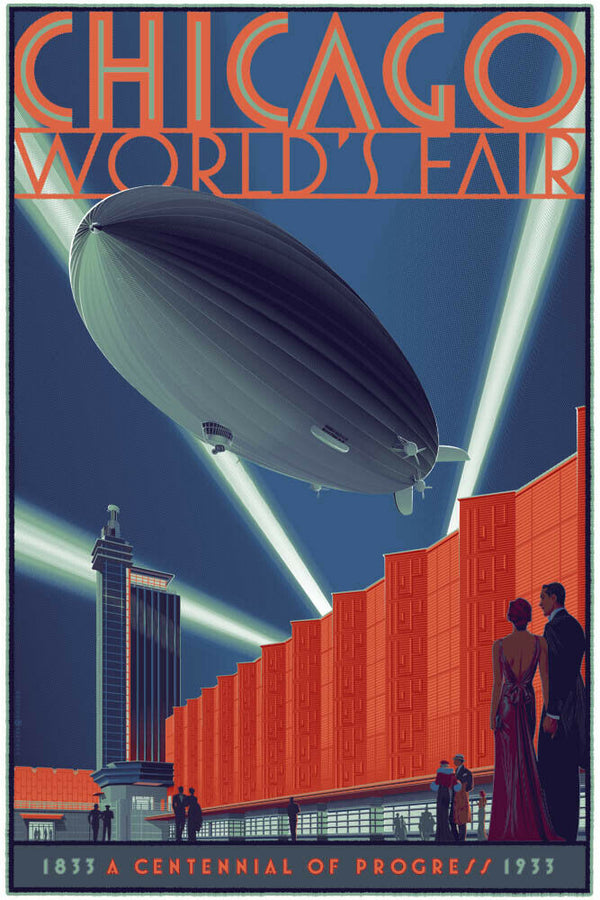 The Zeppelin (Chicago World's Fair 1933) by Laurent Durieux, 24" x 36" Screen Print
